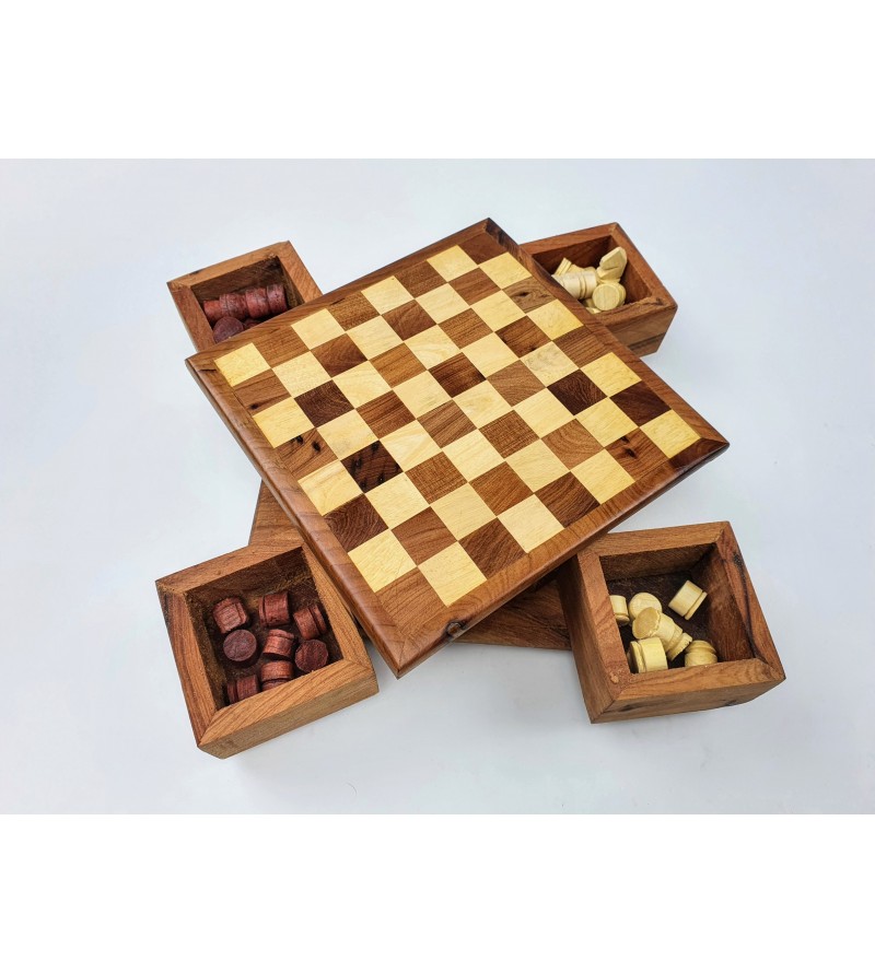 Jeu D'échecs En Bois De Santal Fait Main – échiquier Et Pièces Artisanales